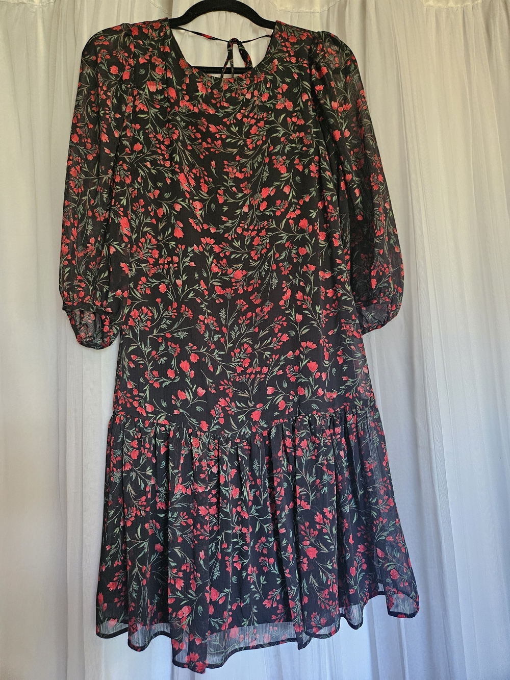 Red Floral Print Midi Dress